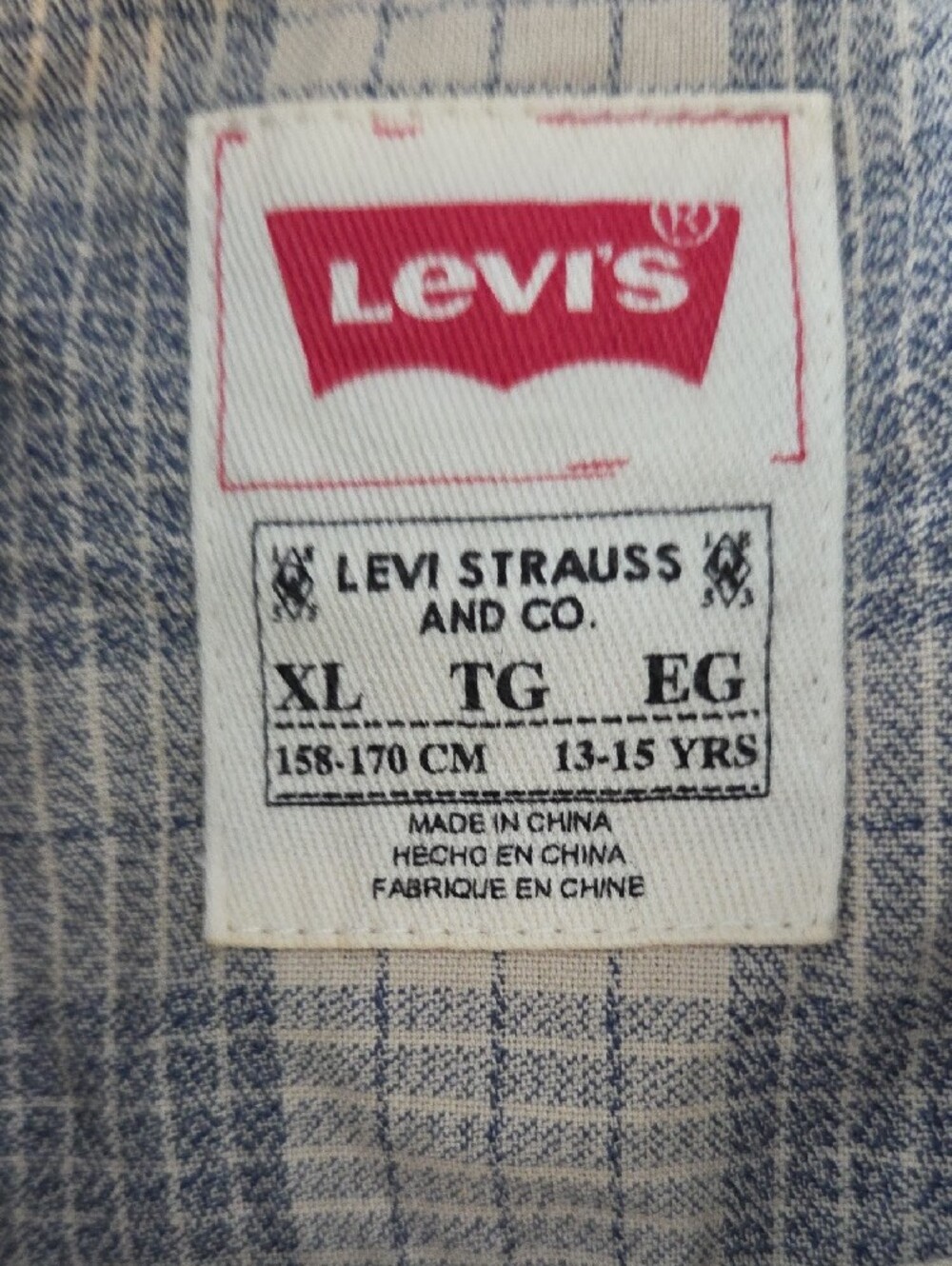 Levi's Women's Cream and Blue Plaid Snap-Down Shirt - Picture 2 of 7